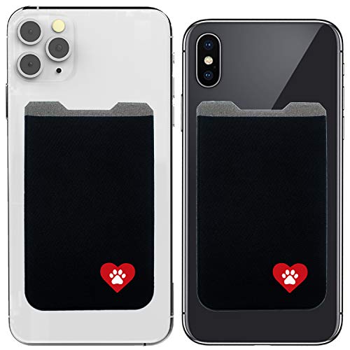 Phone Wallet - Adhesive Card Holder - Cell Phone Pouch - Stick on Lycra Pocket by Gecko - Carry Credit Cards and Cash - color: TWIN - DOG HEART