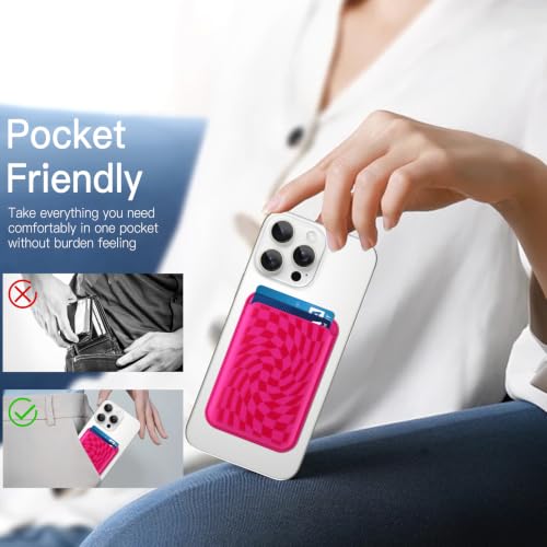 Compatible with MagSafe Wallet, Cute Checkered Pattern, Hot Pink - color: Hot Pink Checkered