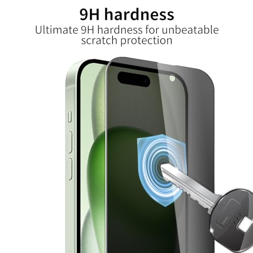 3 Pack Privacy Screen Protector for iPhone 15/15 Pro/16, 9H Hardness Double Shatterproof Anti-Spy Tempered Glass Film, Easy Installation, Case-Friendly - size: iPhone 15/15 Pro/16
