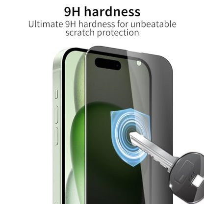 3 Pack Privacy Screen Protector for iPhone 15/15 Pro/16, 9H Hardness Double Shatterproof Anti-Spy Tempered Glass Film, Easy Installation, Case-Friendly - size: iPhone 15/15 Pro/16