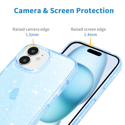 JJGoo Compatible with iPhone 15 Plus Case Glitter, Clear Transparent Soft TPU Sparkle Anti-Scratch Shockproof Protective Phone Bumper, Women Girls Slim Bling Sparkly Phone Case, Translucent Blue - color: Blue, size: for iPhone 15 Plus