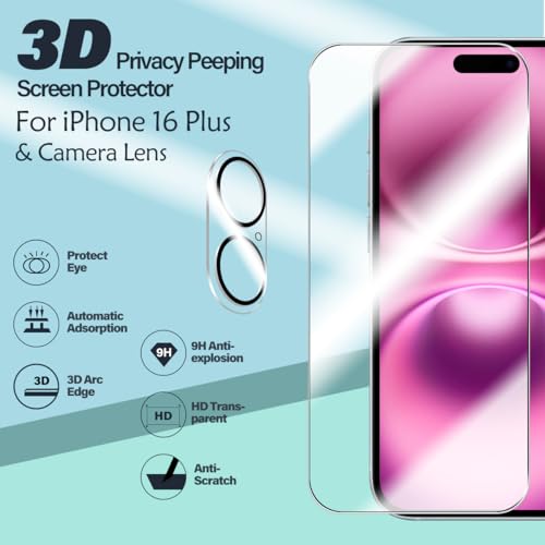BIGFACE for iPhone 16 Plus Screen Protector + Camera Lens Protectors, [2 + 2 Pack] Premium HD Tempered Glass, Anti-Bubble 3D Curved Accuracy Film For iPhone 16 Plus(6.7 Inch) - size: iPhone 16 Plus(6.7")