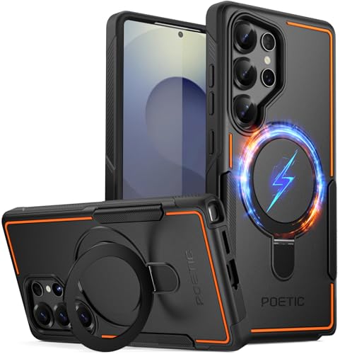 Poetic Neon MagPro Case for Samsung Galaxy S25 Ultra 5G, [Magnetic Ring Kickstand] Double Layer Rugged Slim Shockproof Protective Case, Black/Orange - color: Magpro Orange