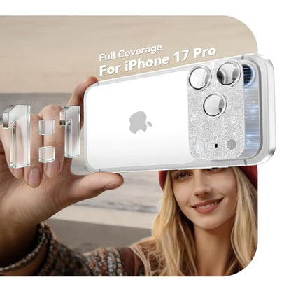 imluckies Compatible with iPhone 17 Pro Camera Lens Protector Bling, Ultra HD Tempered Glass Shiny Diamond Camera Plate Sparkle Screen Protection, 9H Anti-Scratch & Easy Install, Glitter Sliver - size: 17pro 6.3" Glitter Sliver