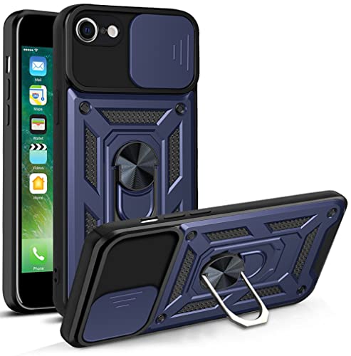 RKINC Case for iPhone SE 3 2, iPhone 7, 8 Case with Slide Camera Cover & Rotated Ring Kickstand Military Grade Shockproof with Magnetic Car Mount Holder Cover, Navy Blue - color: Navy Blue, size: iPhone SE 3 2, iPhone 7, 8
