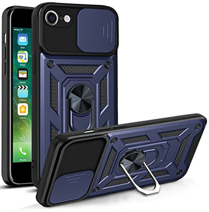 RKINC Case for iPhone SE 3 2, iPhone 7, 8 Case with Slide Camera Cover & Rotated Ring Kickstand Military Grade Shockproof with Magnetic Car Mount Holder Cover, Navy Blue - color: Navy Blue, size: iPhone SE 3 2, iPhone 7, 8