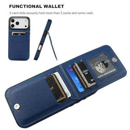 KIHUWEY for iPhone 17 Pro Max Wallet Case Card Holder, Lichee Blue | Credit Card Slots, PU Leather, Kickstand, Flip Heavy Duty Protection Cover for Men and Women - color: Lichee Blue
