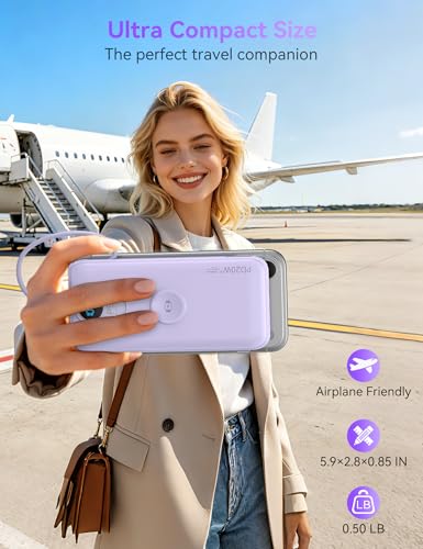 Portable Charger Power Bank 10000mAh PD20W w/Built-in Cables & AC Plug - color: Purple