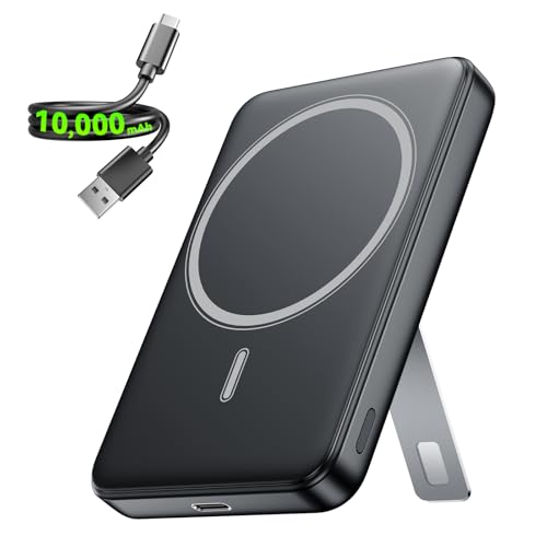 for Magsafe Portable Charger, 10000mAh Wireless USB-C Power Bank with Stand - color: Black