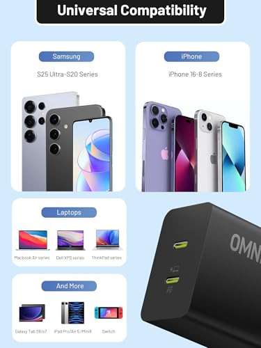 45W Dual USB C Fast Charger, Compact GaN PD PPS Fast Charging Block - color: 45W Black