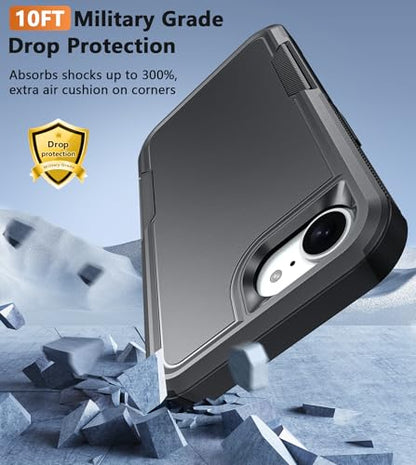 FNTCASE for iPhone 17e/16e Case | Dual Layer, Shockproof Protective, Military Grade Drop Proof Protection, Rugged Hybrid Matte Textured Rugged Hard - color: Black Dark