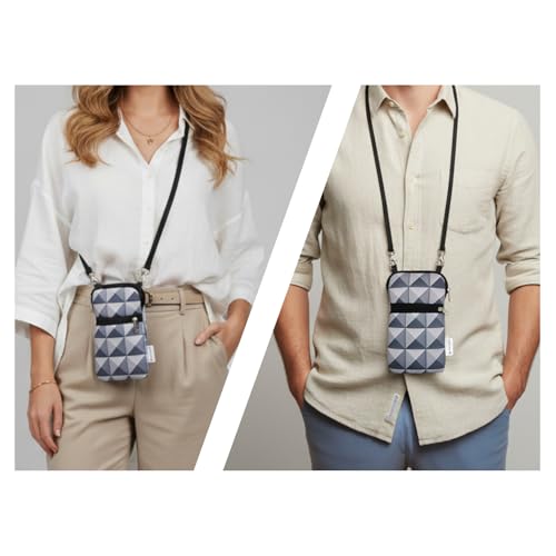 Tainada Small Crossbody Zipper Phone Neck Pouch (3D Silver Gray Geometric) mini Neoprene Dual Zip Wallet Purse Bag; Water-Resistant, Shockproof, Lightweight; Adjustable & Detachable Strap - color: 3D Silver Gray Geometric