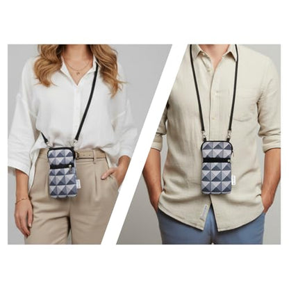Tainada Small Crossbody Zipper Phone Neck Pouch (3D Silver Gray Geometric) mini Neoprene Dual Zip Wallet Purse Bag; Water-Resistant, Shockproof, Lightweight; Adjustable & Detachable Strap - color: 3D Silver Gray Geometric