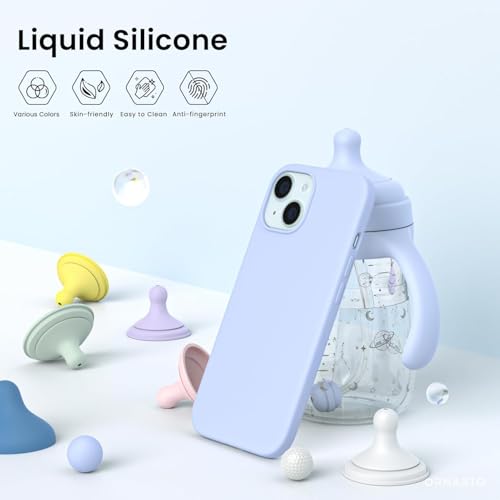 ORNARTO Compatible with iPhone 15 Case 6.1, Slim Liquid Silicone 3 Layers Full Covered Soft Gel Rubber Phone Case, Anti-Scratch Shockproof Protective Cover 6.1 Inch, Baby Blue - color: Baby Blue
