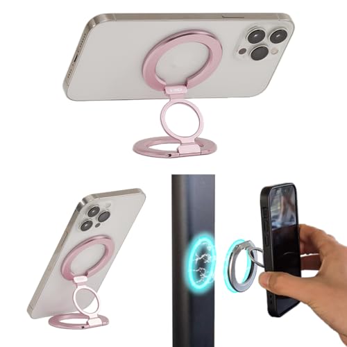 Phone Ring Holder for MagSafe Case, Strong Magnetic Cell Phone Grip, 360° Rotation Kickstand Compatible with iPhone and Android. - color: Pink Titanium