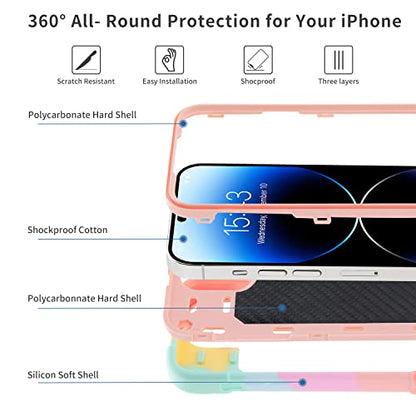 MARKILL Compatible with iPhone 14 Pro Case 6.1 Inch with Built-in Ring Stand, Military Grade Drop Protection Full Body Rugged Heavy Duty Case 3 in 1 Protective Durable Cover - color: Rainbow Pink, size: iPhone 14 Pro 6.1"