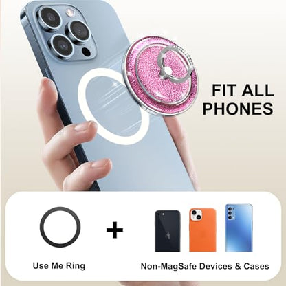 Pink Sparkly Magnetic Ring Grip for MagSafe, Bling Phone Stand - color: Pink