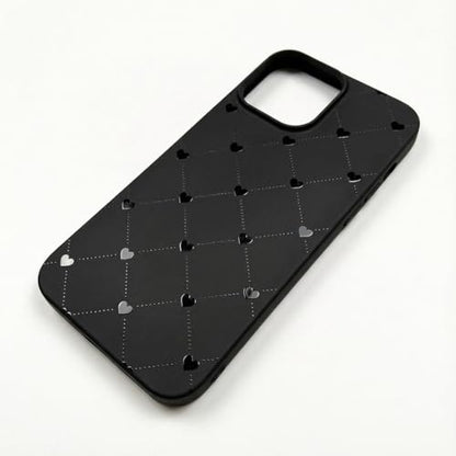 Black Case Compatible with - iPhone 12 Pro Max - Cute Heart Matte Phone Cover Elegant Protective Minimal TPU Rubber Silicone Pretty Simple Coquette Aesthetic Chic Girly Quilted for Women Girls - color: Cute Heart, size: iPhone 12 Pro Max