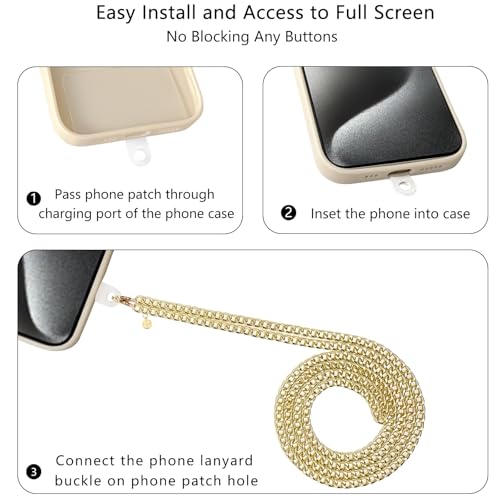 Phone Lanyard Crossbody with Tether Tab, Adjustable Phone Strap, Metal Phone Chain Lanyard, Cellphone Neck Strap for Travel Essentials, Compatible with iPhone, Smartphones, Gold - color: Gold