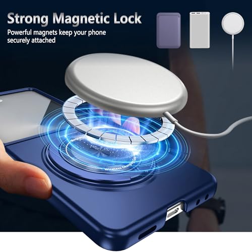 Magnetic Case for Samsung Galaxy Z Flip 7, [Compatible with MagSafe] Military Grade Shockproof Slim fit Samsung Z Flip 7 Phone Case with Magnetic Ring Kickstand, Blue - color: Blue, size: Samsung Galaxy Z Flip 7