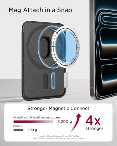 Miimall for MagSafe Wallet Leather, [RFID Blocking] 3-Card Holder for iPhone 17/16/15/14 Pro Max Plus Air, Pixelsnap, Google Series Double Sided Ultra Thin Slim Strong Magnetic Phone Wallet Black - color: Black