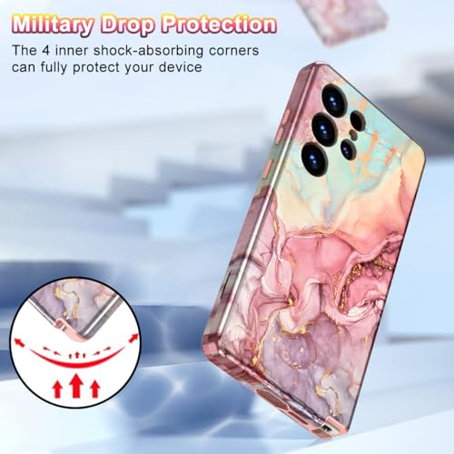 Btscase for Samsung Galaxy S25 Ultra Case, [Military Grade Drop Tested] Marble Pattern Design Slim Rugged Shockproof Women Girls Men Protective Anti-Scratch Cover, All Rose Gold | Military Grade Drop Tested - color: All Rose Gold, size: Samsung Galaxy S25