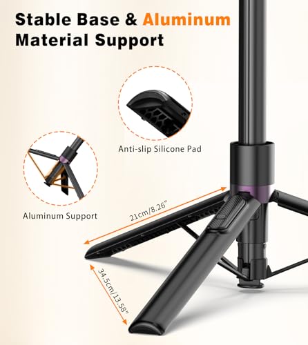 TONEOF 68" Magnetic Aluminum Phone Tripod Selfie Stick for iPhone & Android - color: Black