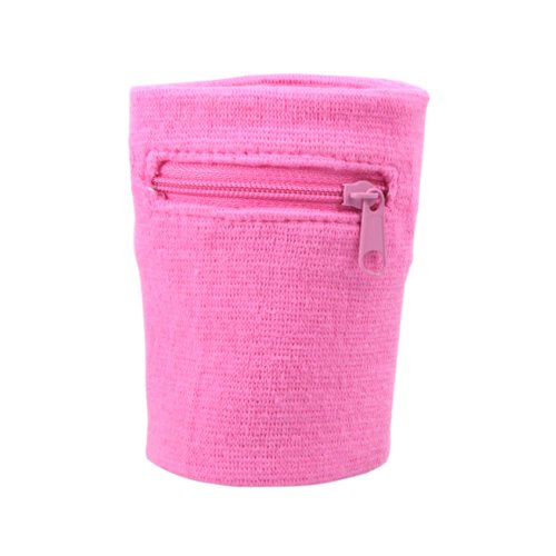 Suddora Zipper Wrist Pouch - Sweatband/Wristband Wallet for Keys, ID, Cards, Cash - color: Pink