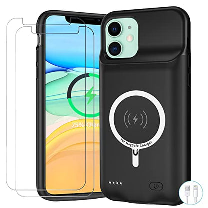 Battery Case for iPhone 11, Upgraded 10000mAh Battery Pack Rechargeable Charger Case Support Carplay with Wireless Charging Compatible for iPhone 11 (6.1 inch) External Charging Cover(Black) - size: iPhone 11