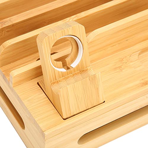 Bamboo Multi Device Charging Station Organizer for Phone, Tablet and Watch, Compact Charging Dock Stand