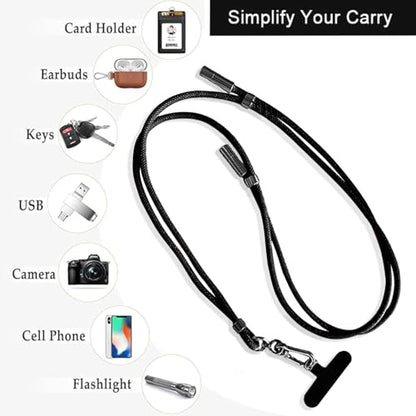 2-in-1 Phone Lanyard USB-C Charging Cable, 60W Fast Charge Braided Crossbody Strap, Adjustable Anti-Lost Cord - color: Black