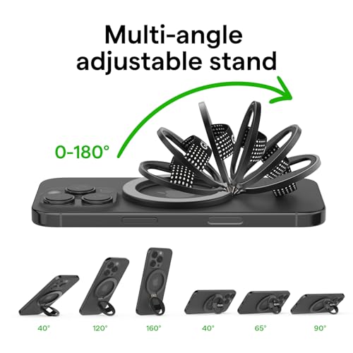 GUAN for MagSafe Phone Grip Magnetic Kickstand Compatible with Mag Safe Finger Loop Ultra Thin Finger Ring Holder, 3-in-1 Compatible for iPhone17/16/15/14/13/12 (Replacement Strap)-Black - color: Black