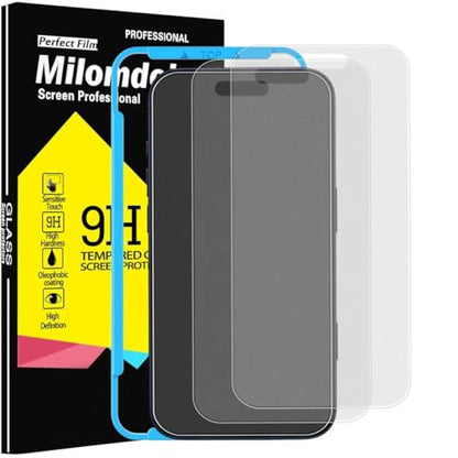 Milomdoi Matte Screen Protector for iPhone 17 Pro,Tempered Glass | 3 Pack 9H+ Hardness, Easy Installation with Mounting Frame, Phone Case Friendly,Shatterproof No Bubble - size: iPhone 17 Pro 6,3 inch