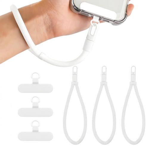 Universal Adjustable Phone Wrist Strap, Wristlet & Hand Cell Phone Lanyard With Metal Tether Tabs - color: White