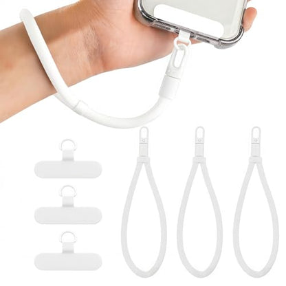 Universal Adjustable Phone Wrist Strap, Wristlet & Hand Cell Phone Lanyard With Metal Tether Tabs - color: White