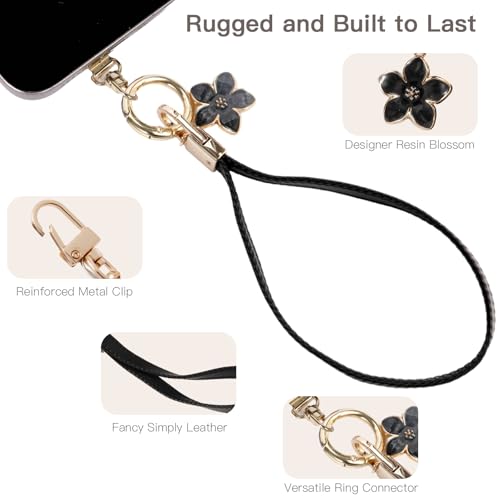Long Pond Designer Leather Cell Phone Wrist Strap - Detachable Charm Wristlet Lanyard for iPhone 17 Pro Max&Most Cellphones - style: Leather Black