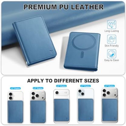 TUCCH for Magsafe Wallet, 6 Card Slots with RFID Blocking, Light Blue | for iPhone 17/17e/16/15/14/13/12 Pro/Pro Max/Plus, Clear ID Window, Magnetic Closure, PU Leather - color: Light Blue