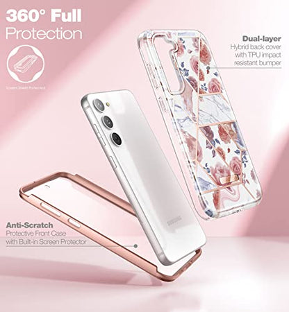 SURITCH for Samsung Galaxy S23 Plus Case, [Built-in Screen Protector] [Dual-Layer Protection ] Full Protection Shockproof Rugged Bumper Phone Cover for Samsung S23 Plus 6.6 Inch - Rose Marble - color: Rose Marble