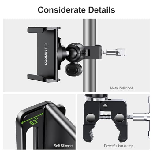 elitehood Swivel Tilt Phone Holder for Mic Stand Mount & Microphone Stand - style: Front Mount
