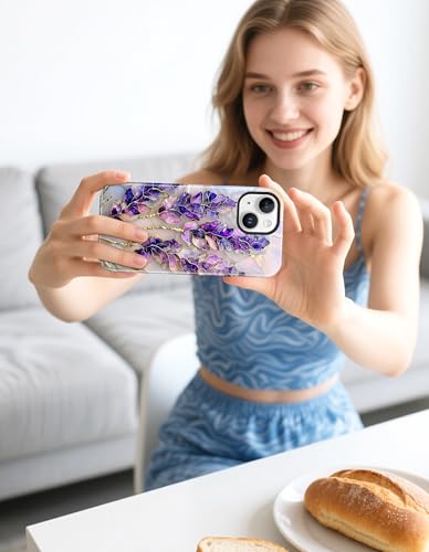 Jusy Magnetic Stained Glass Case for iPhone 16e/17e, Purple Lavender | Compatible with MagSafe, Cute Aesthetic Flower Design, TPU and PC Protective Phone Cover - color: Purple Lavender