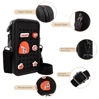 CANDY Small Crossbody Bag with Wide Shoulder Strap and Larger Holes for Charms – Adjustable, Stylish, and Comfortable Everyday Bag (Black) - color: Black Updated