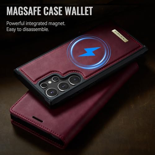 for Samsung Galaxy S25 Ultra 2in1 Detachable Wallet Case, Burgundy | Compatible with Magsafe, Magnetic, RFID Blocking Card Holder, Shockproof, Kickstand, Wireless Charging, PU Leather Flip Cover - color: Retro Burgundy, size: Galaxy S25 Ultra - 6.9"