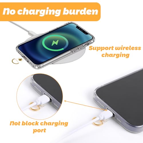 6Sets Phone Tether Tab Heavy Duty, Universal Cell Phone Lanyard Tab with Metal Spring Rings, Phone Patch Connector without Adhesive, Clear Phone Teather Tab Replacement for Phone Case Keychain (Clear)