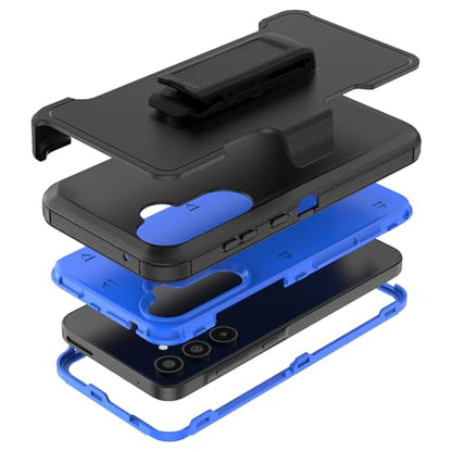 Compatible with Samsung Galaxy A35 Case, with Belt Clip Holster Heavy Duty Rugged Shockproof Full Body Protection Kickstand Cover for Samsung Galaxy A35 Phone (Black+Blue) - color: Black+Blue