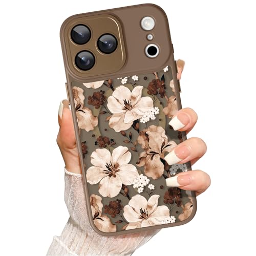 Magnetic for iPhone 17 Pro Case Cute Floral Pattern Brown | [Compatible with Magsafe] Full Camera Protection for Women Girls Translucent Matte Shockproof Protective Cover - color: Brown Flower, size: iPhone 17 Pro