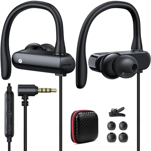 5.9FT Long Cord Wired Earbuds for Chromebook Laptop,3.5mm Over In Ear Hook - color: Black