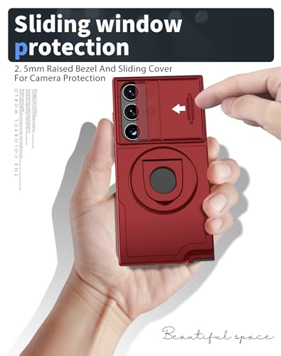 ANNGELAS for Samsung Galaxy S23 Ultra Mag Safe Kickstand Case with Slide Camera Cover,Slim Shockproof Military Heavy Duty Anti Drop Full Body Protection,360 Rotating Stand Magnetic Phone Case(Red) - color: Magnetic Stand Red