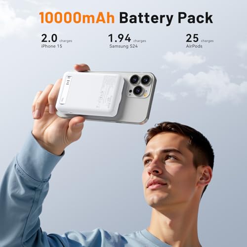 MagSafe Portable Charger 10000mAh PD 20W Fast Charging Magnetic Power Bank - color: White