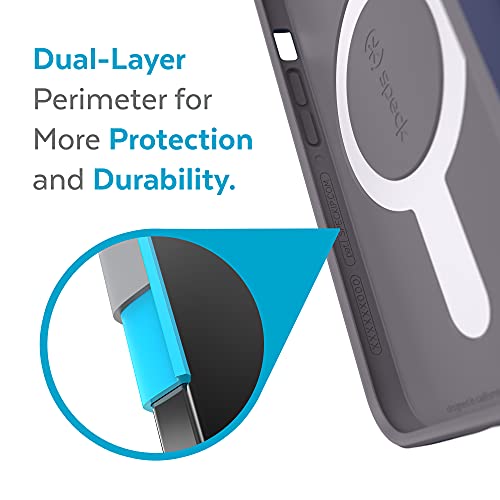 Speck iPhone 13 Case - Drop Protection & Scratch Resistant Dual Layer Case - Built for MagSafe, Slim Design with Soft Touch Coating for 6.1 Inch Phones - Prussian Blue, Cloudy Gray CandyShell Pro - color: Prussian Blue/Cloudy Gray