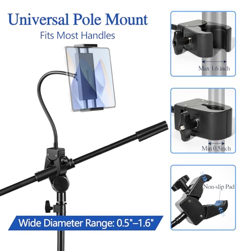 BILIONE Gooseneck Tablet Holder, Clamp on Ipad Stand Floor & Tripod - size: 13 inch Gooseneck